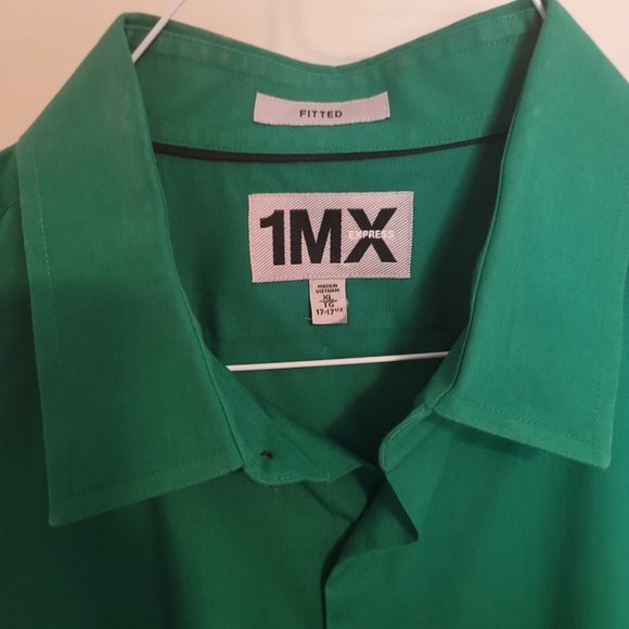Express Fitted 1MX Button Up Long Sleeve Shirt Men's Size XL - Green - Picture 3 of 5